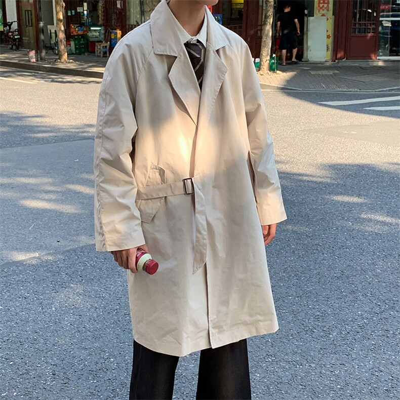 2021新款绅士港风帅气大衣西装领中长款宽松风衣男 F12P85图片