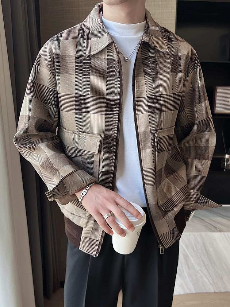 轻熟风男士秋冬格子2025秋季长袖夹克店主风JK8005-P130,男装夹克,电商A236