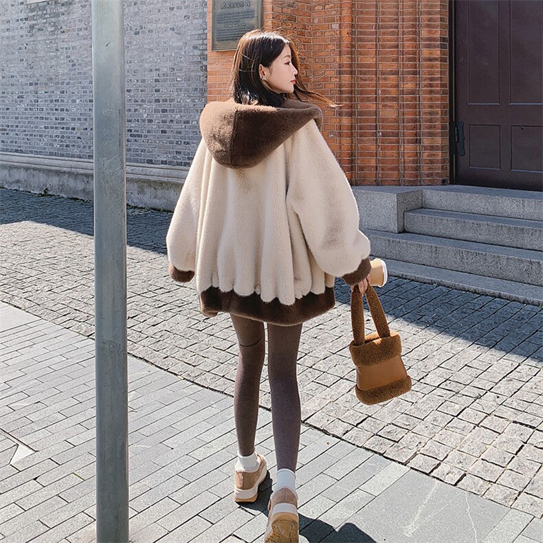 皮毛一体拼色外套2C095913P195K278,女装短外套,2C095