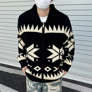 针织衫外套男士春秋季美式宽松开衫毛衣男生休闲翻领夹克M3304