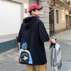 LD54154-P45连帽短袖t恤男大码胖子带帽五分袖中袖，男装T恤，电商A040