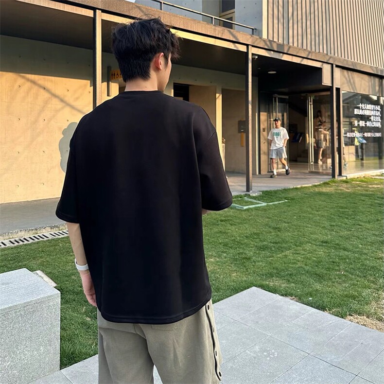 抖音得物品质二开240克宽松纯棉美式高街痞帅潮牌金属装饰短袖T恤,男装T恤,电商A486
