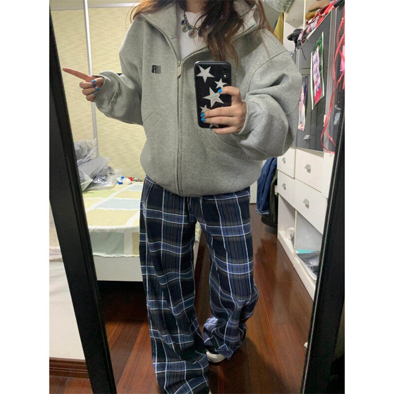 【有货】G11LL-特P40美式复古蓝色格子裤子男女秋冬新款加绒裤,男装休闲裤,星座1007（原301D）