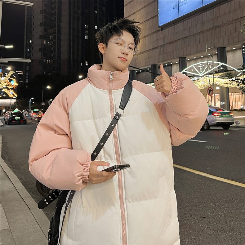 88拼接色棉衣拉链撞色棉袄男女生情侣立领A177-M718-P48,男装棉衣,电商A177