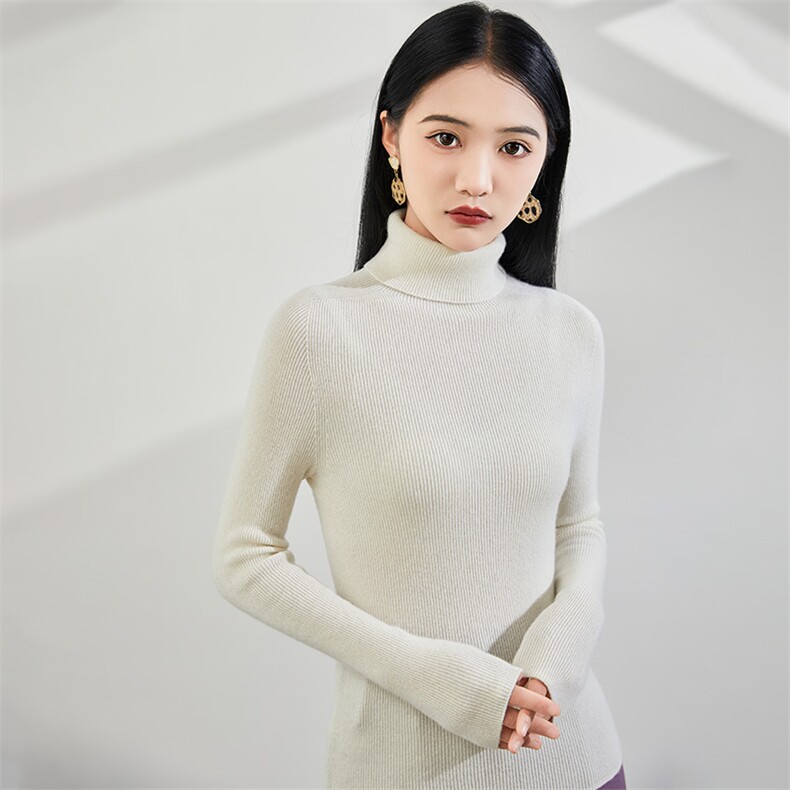 2024秋冬新款山女士抽条高翻领,女装羊毛衫,润辉羊绒