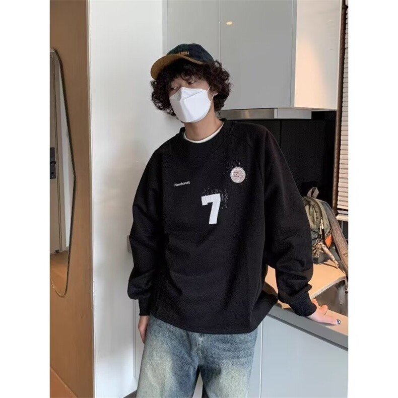 脏染运动球服卫衣男插肩长袖t恤工装休闲棒球上衣潮WY51P47,男装T恤,星座1013-5