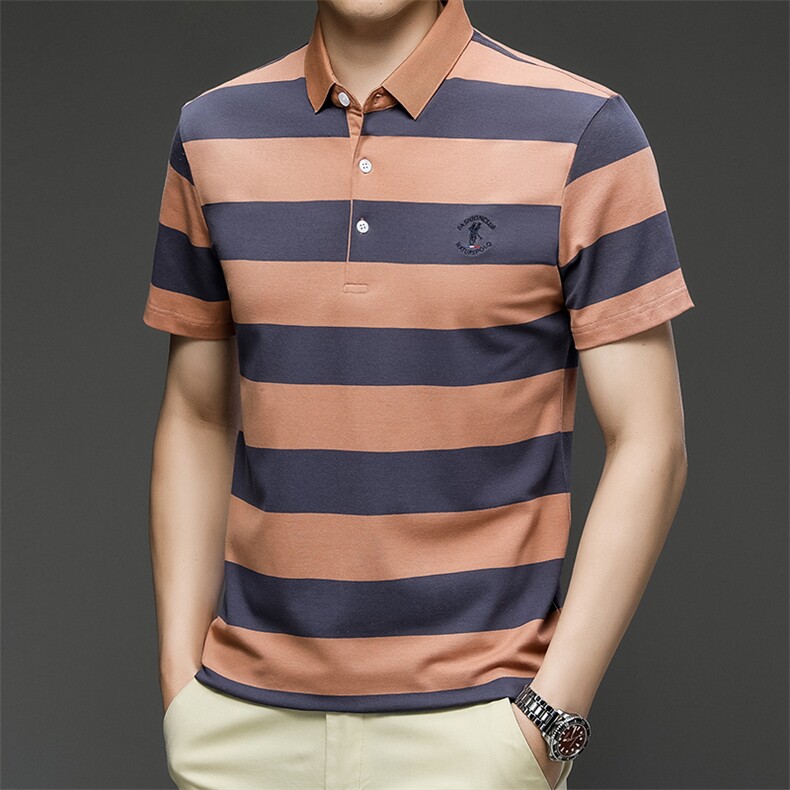 2024新款男士短袖t恤衣服纯色夏季中年商务上衣polo衫HMQ306-P63,男装Polo衫,星座1105-3