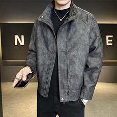 秋立领新款PU皮衣夹克男春秋美式复古宽松美拉德机车服P8893-160，男装皮衣，电商A237