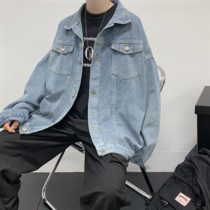 港风复古牛仔外套男嘻哈休闲秋季潮流ins超火工装夹克  W1089-P55图片