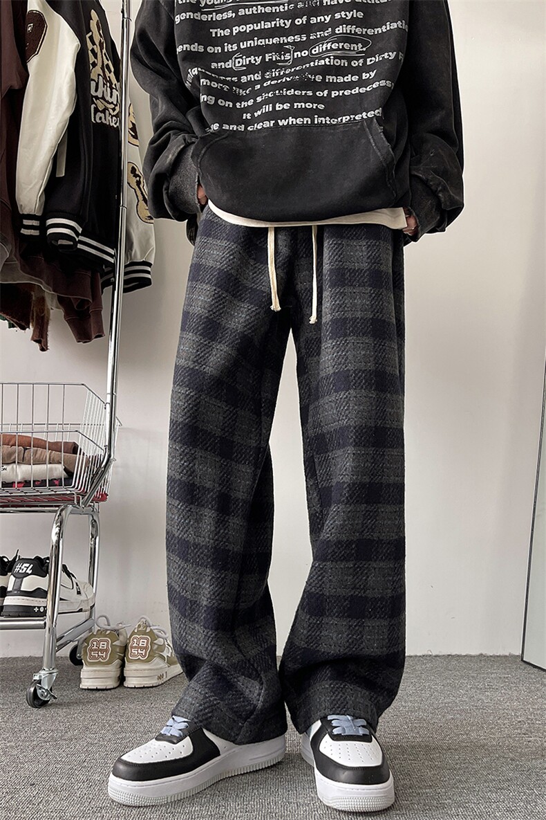 8XL-M特大码加厚毛呢料格子休闲裤宽松男裤毛呢裤K946P60加绒P70,男装休闲裤,电商D206-1