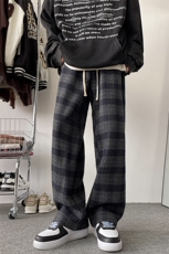 8XL-M特大码加厚毛呢料格子休闲裤宽松男裤毛呢裤K946P60加绒P70，男装休闲裤，电商D206-1