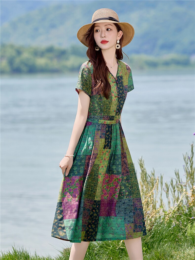 气质棉麻碎花连衣裙2026新款今年流行收腰显瘦夏装巨好看裙子,女装连衣裙,倪叶myz