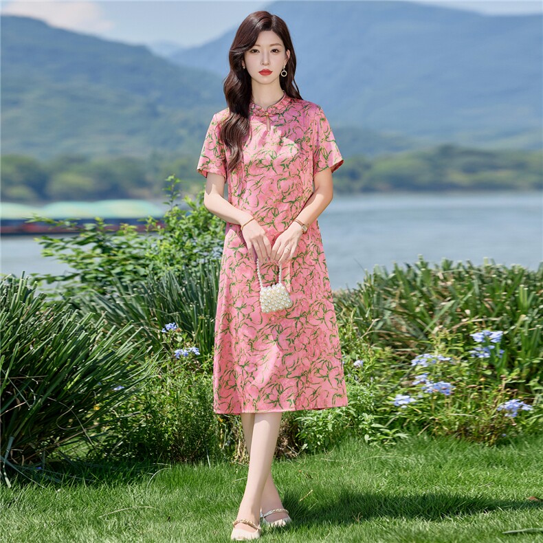 2878时尚复古盘扣印花连衣裙,女装连衣裙,罗得堡