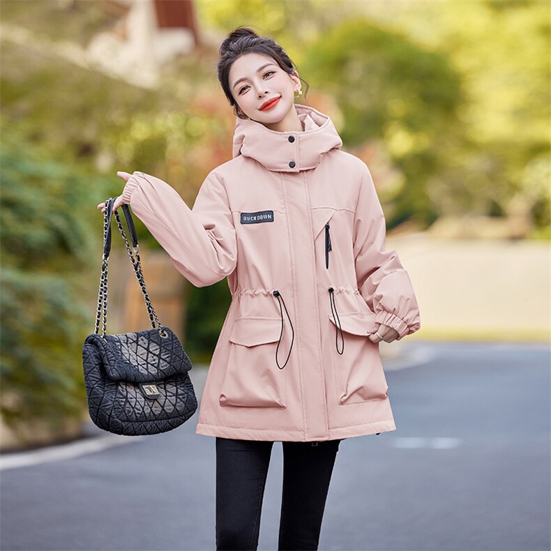 外套女秋冬季2025新款独特超好看休闲连帽中长款收腰加绒厚冲锋衣,女装棉衣/棉服,2C218