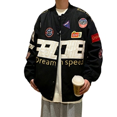 秋装港风潮酷夹克男宽松贴布装饰外套棒球服上衣JK101P145限198，男装夹克，电商A089-1
