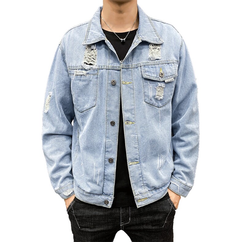 牛仔夹克男生秋季新款韩版潮流上衣服休闲牛仔褂工装外套8152-P65,男装夹克,电商A318