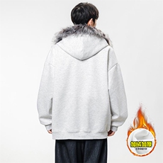 480G重磅加绒硬挺boxy秋冬美式高街超大毛领座山雕连帽卫衣厚外套，女装短外套，电商A486