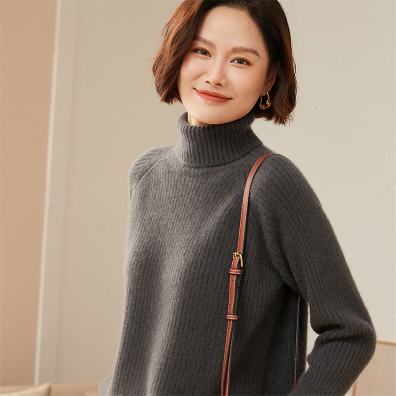 欧货坑条堆堆领山羊绒衫女秋冬新款长袖套头毛衣针织百搭打底衫,女装羊绒衫,澳冬特羊绒