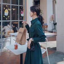 大货已出2020春季新款系腰带连衣裙裙长裙225-F15，女装连衣裙，浙宝225