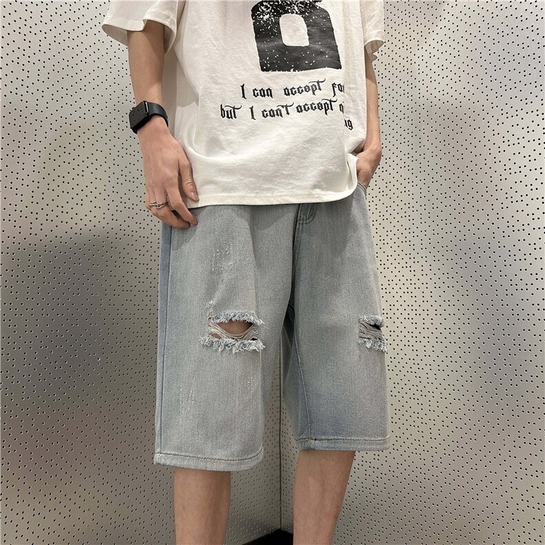 美式短裤男潮牌薄款设计感小众宽松大码运动休闲五分裤LM912P35,男装牛仔裤,星座1013-1
