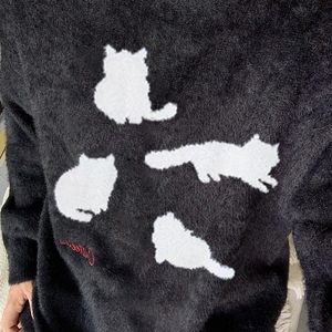 濮院毛衣猫咪剪影高级感软糯圆领套头毛衣秋冬宽松慵懒LF114P55图片