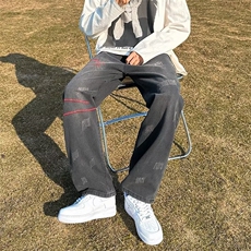 美式复古oversize阔腿牛仔裤男款春秋季高街ins潮牌直筒宽松裤子，男装牛仔裤，星座601-2