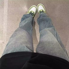 设计感拼接阔腿牛仔裤男女秋冬季新款宽松显瘦百搭直筒拖地裤子潮，男装牛仔裤，星座506A