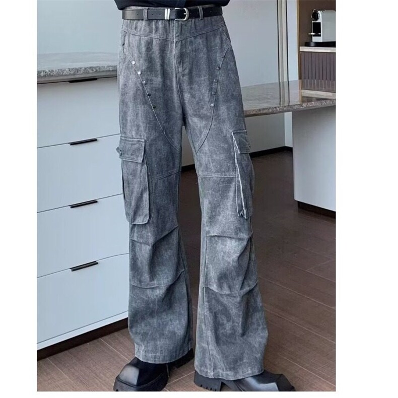 【有货】DK88-特P55美式高街设计感宽松阔腿宽松水洗做旧工装裤,男装牛仔裤,星座603-2