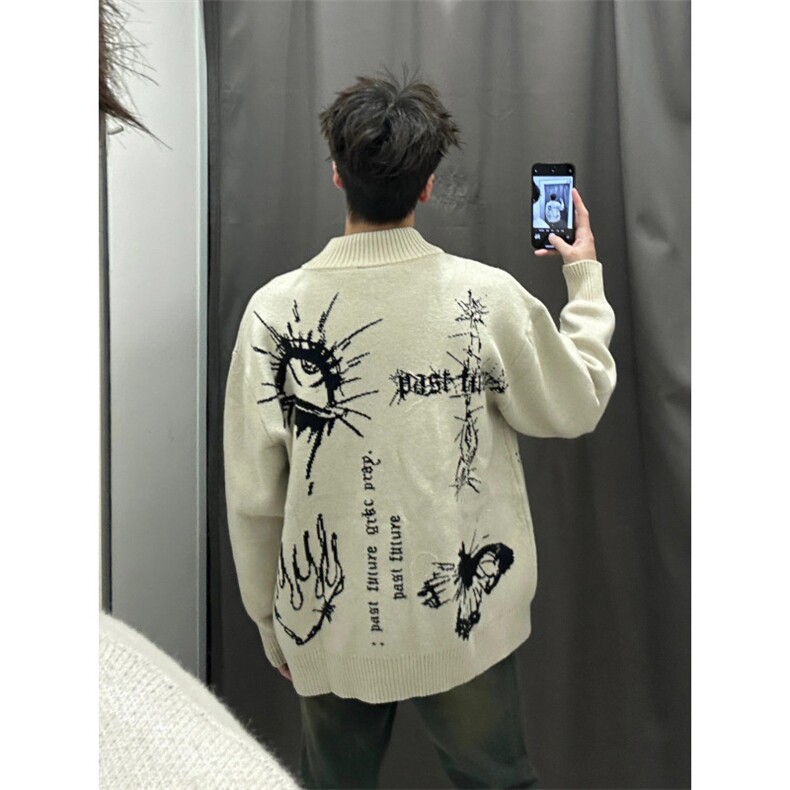 【有货】手稿印花开衫毛衣男宽松慵懒风针织衫外套MY133CC-P65,男装针织衫/毛衣,星座1007（原301D）
