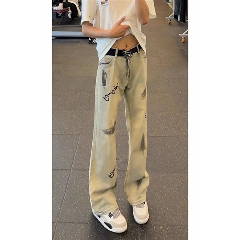 美式欧美炸街裤子夏季新款扎染喷墨牛仔裤ins高街长裤NY767,男装牛仔裤,星座516A