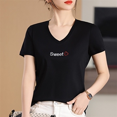 刺绣SWEET工艺小众个性舒适棉T，女装T恤，元素羊绒