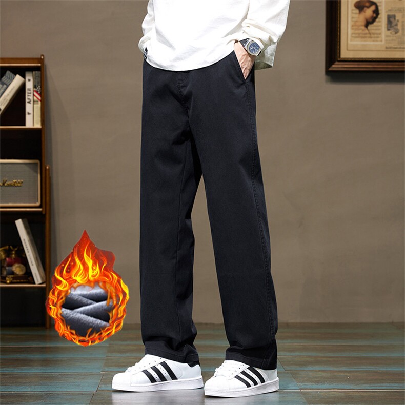 秋冬抗皱加绒保暖休闲裤男直筒青少年弹力百搭裤1046加绒p52现货，男装棉衣，星座224-1