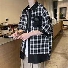 气质青春流行五分袖新款时尚潮衬衫格子百搭原宿男潮流夏季，男装衬衫，星座716-2