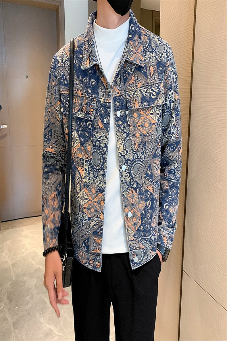 2026春秋新款水洗男士牛仔夹克个性提花印花图案外套3910-P75,男装夹克,电商A225