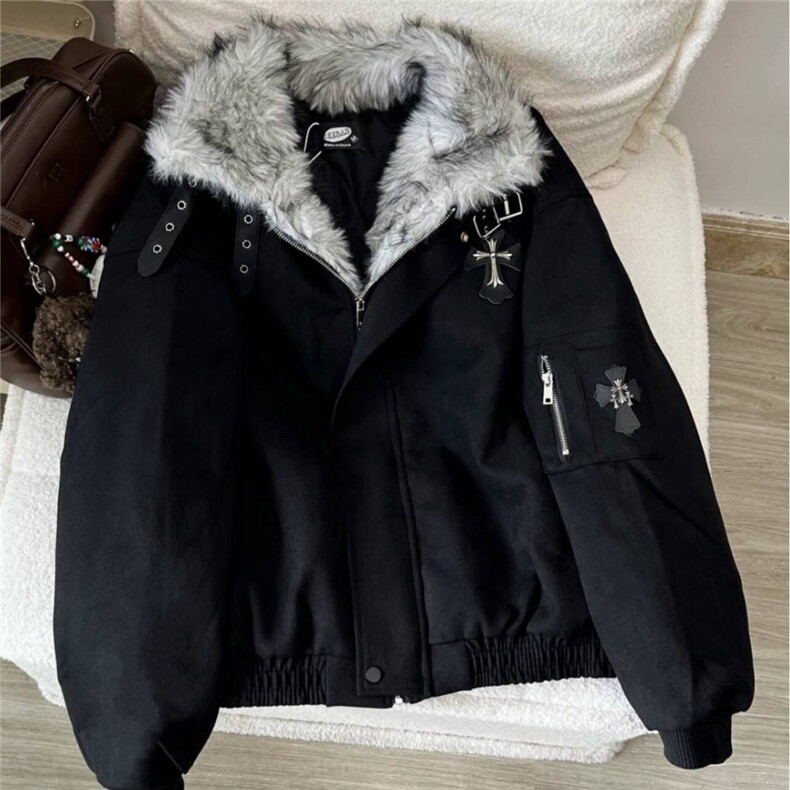加绒加厚冬款棉服男保暖棉袄潮十字架座山雕棉服外套MY12 P115图片