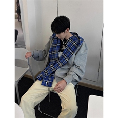 【有货】假两件格子拼接卫衣男款设计感连帽开衫外套JL97CC-特P68，男装卫衣，星座1007（原301D）