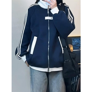 抖音得物高品质26春装美式高街结构拼接织带翻领卫衣夹克开衫外套图片