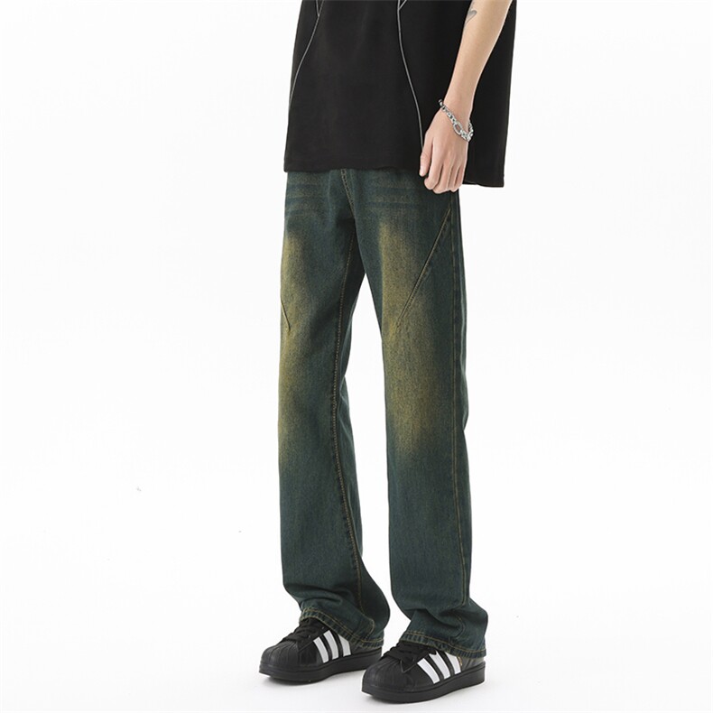 美式ins高街hiphop微喇重工艺水洗复古蓝牛仔裤货号K2322-1P60,男装牛仔裤,电商A063