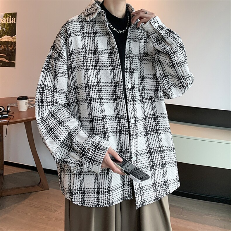 8XL-M特大码轻奢高级感千鸟格闲大码情侣复古翻领夹克外套JK1303,男装夹克,电商D206-1