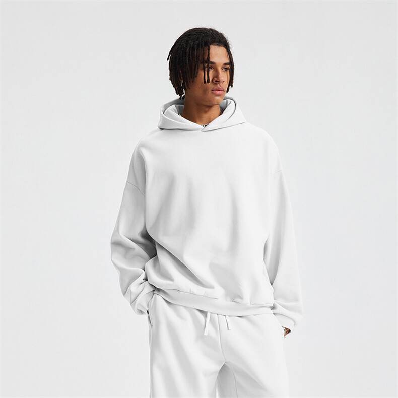 跨境版无帽绳二开秋冬重磅曼巴棉美式宽松纯色连帽卫衣外套DWS66，男装卫衣，电商A486