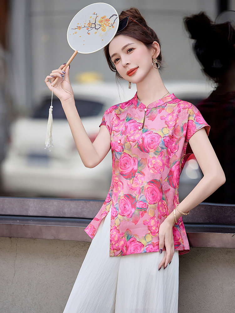 新中式国风套装女2025夏季新款绝美气质复古印花上衣阔腿裤两件套,女装套装/套裙,众宇琦