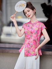 新中式国风套装女2025夏季新款绝美气质复古印花上衣阔腿裤两件套，女装套装/套裙，众宇琦