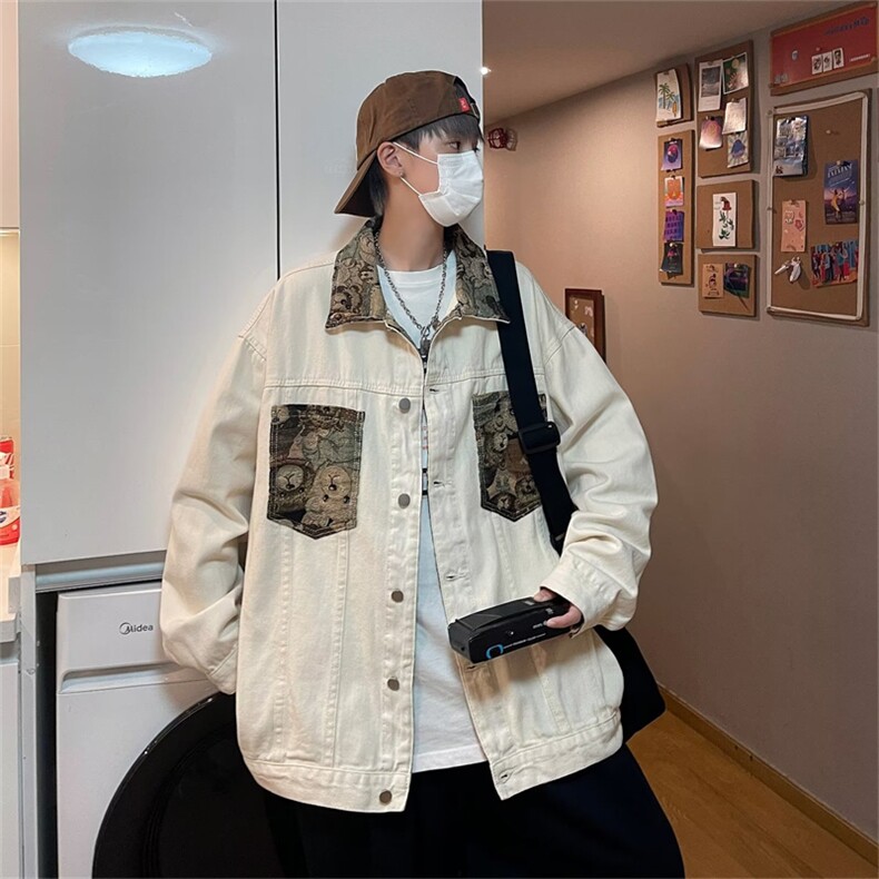 2025春季新款港风男士外套学生百搭刺绣拼接牛仔夹克JK820-P68图片