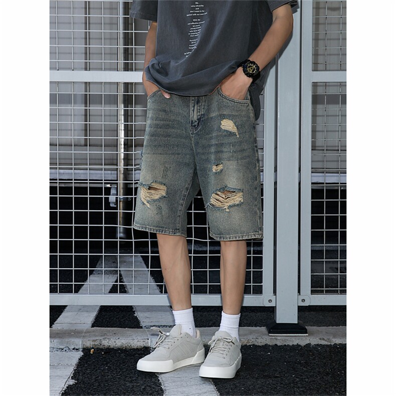 牛仔短裤男款破洞高端新款夏季男士休闲五分牛仔裤D02066-P43,男装牛仔裤,星座308B-2