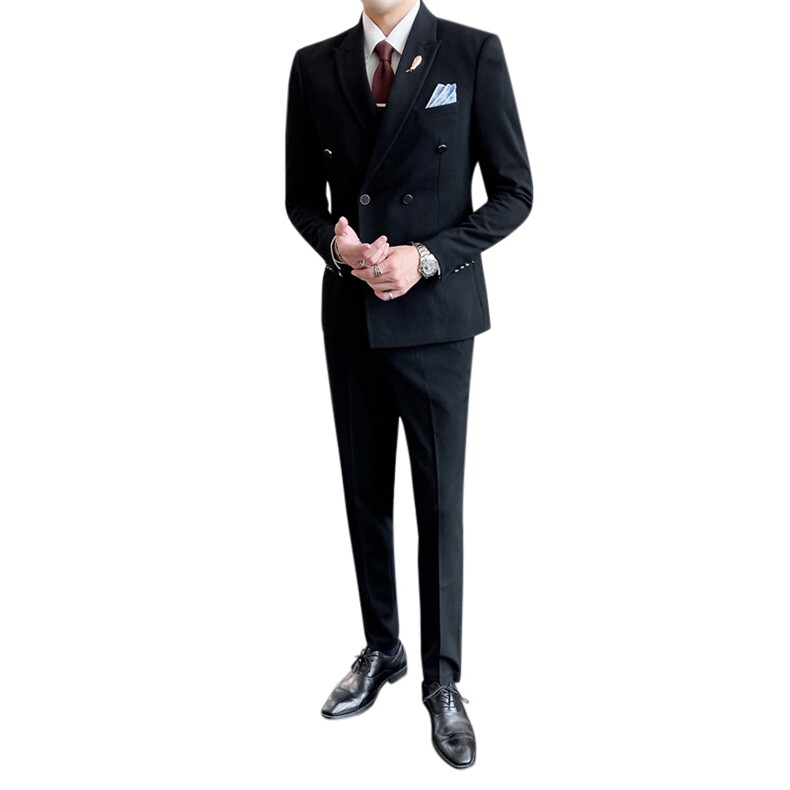 休闲西服套装男士三件套韩版修身新郎结婚礼服潮英伦双排扣小西装,男装西服套装,星座505-2（原电商A260-1)
