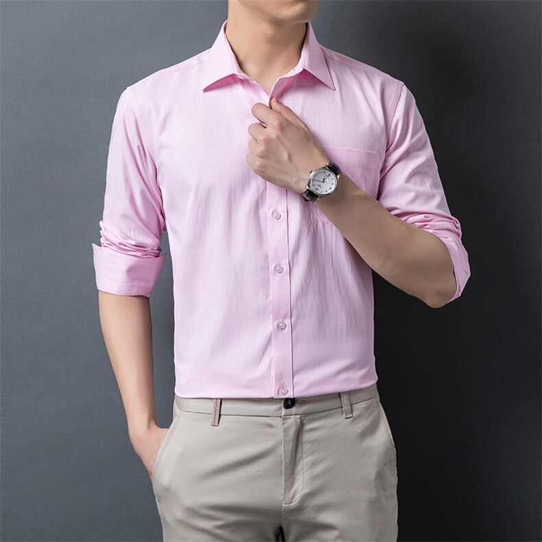 H5612钱塘2020-1秋冬男士格纯色斜纹衬衣舒适P37,男装衬衫,钱塘207-1