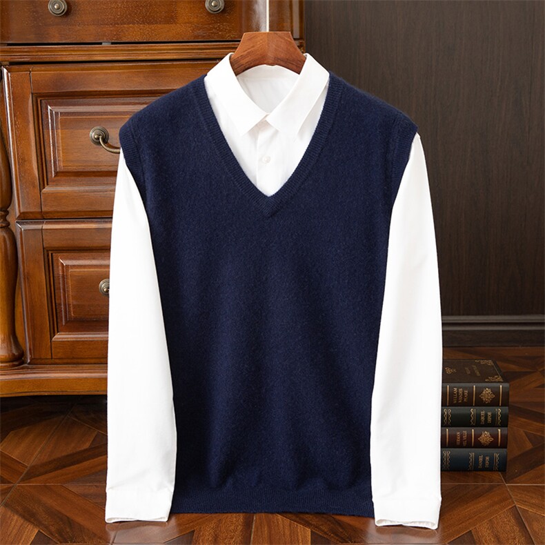 男士秋冬季新款简约男款35%v领马甲，男装背心/马甲，狄美羊绒