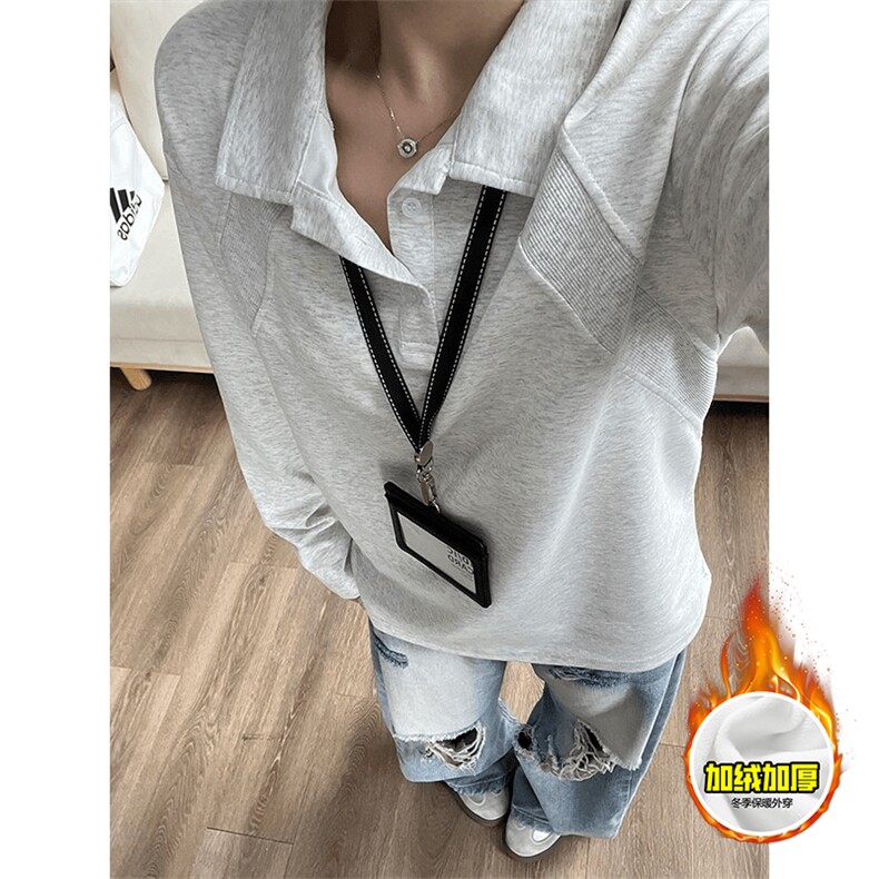 抖音得物高品质美式高街重磅曼巴棉结构螺纹拼接翻领卫衣长袖T恤，男装T恤，电商A486-1