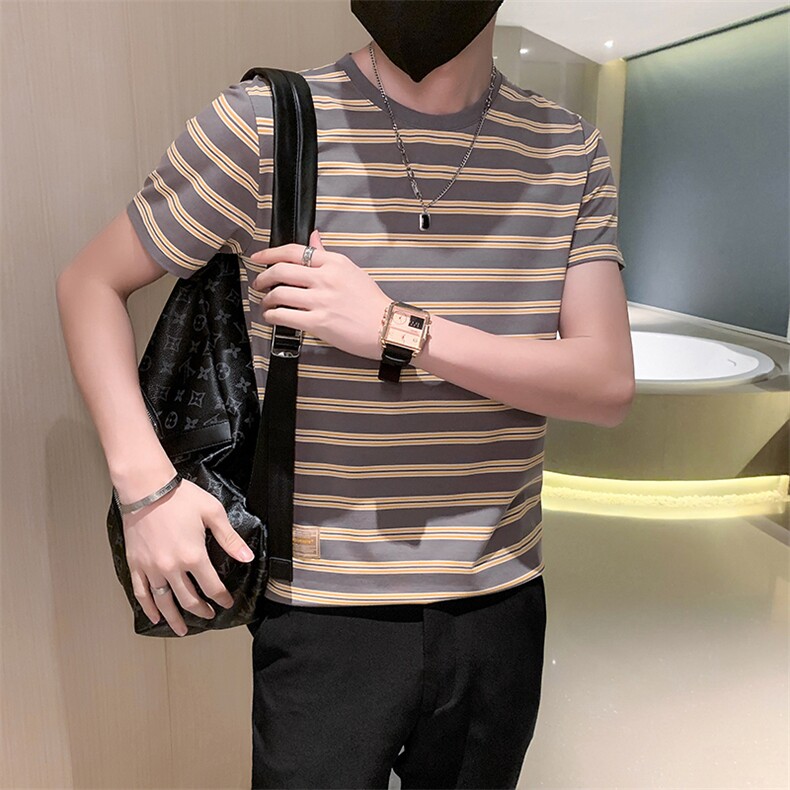 红夏装小伙圆领条纹痞帅体恤男休闲上衣男士T301A-1/T38/P45,男装T恤,星座301A-1