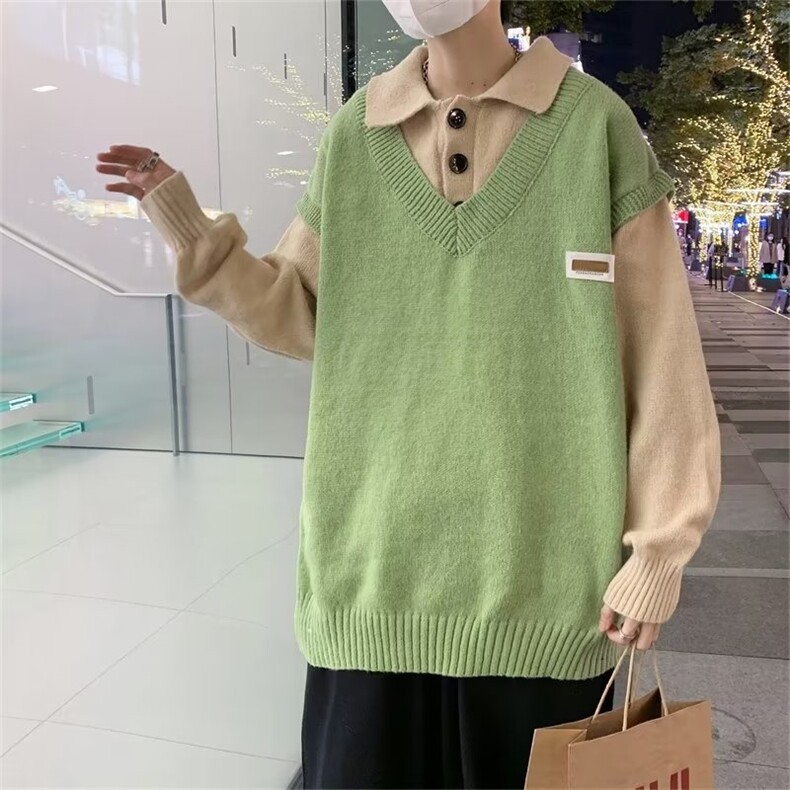 假两件polo领毛衣男冬款韩系慵懒风外套宽松学院风针织衫GM234P53,男装针织衫/毛衣,星座1116-2
